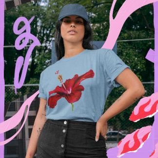 Red Hibiscus Flower Side View Women's T-Shirt