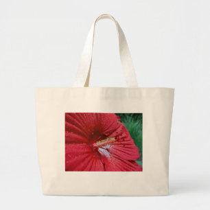 Red Hibiscus Flower With Raindrops Photo Large Tote Bag
