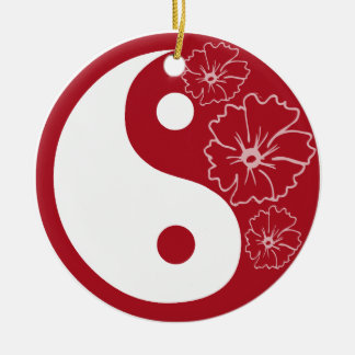 Red Hibiscus Flower Yin Yang Ceramic Tree Decoration