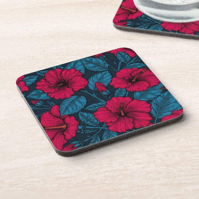 Red hibiscus flowers coaster (Left Side)