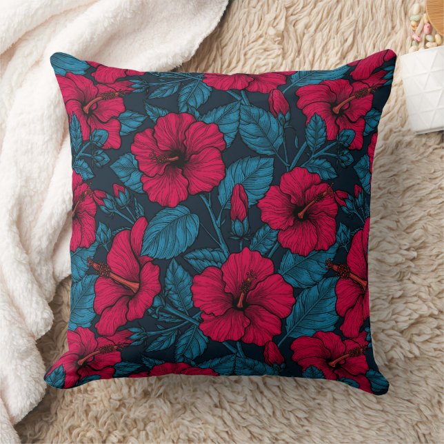 Red hibiscus flowers cushion (Blanket)