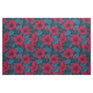 Red hibiscus flowers fabric