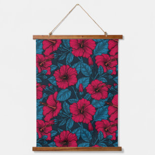 Red hibiscus flowers hanging tapestry
