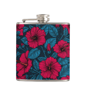 Red hibiscus flowers hip flask