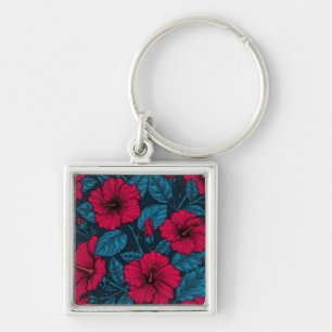 Red hibiscus flowers key ring