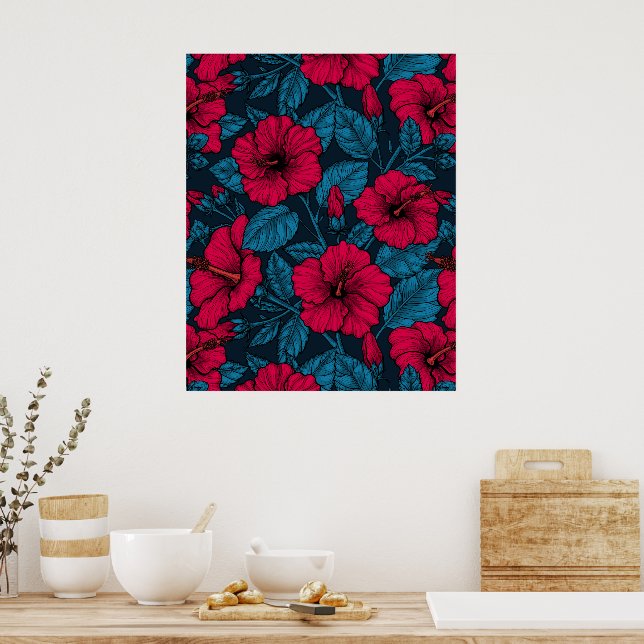 Red hibiscus flowers poster (Kitchen)