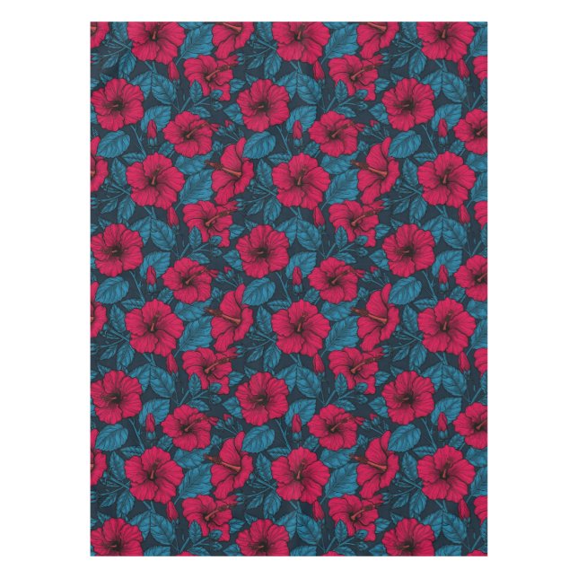 Red hibiscus flowers tablecloth (Front)