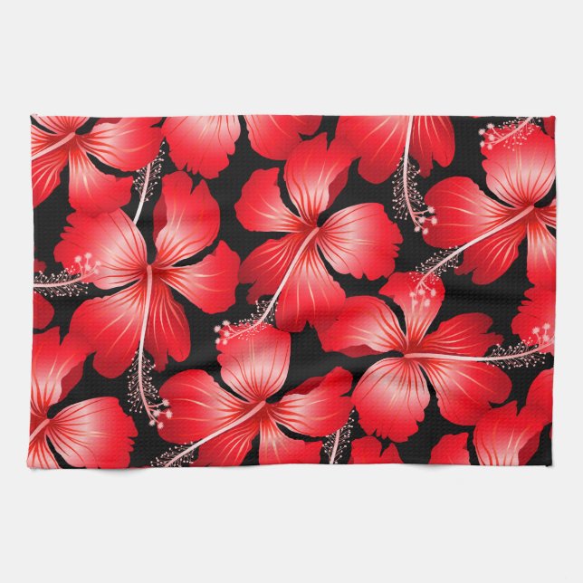 Red hibiscus flowers tea towel (Horizontal)