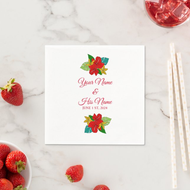 Red Hibiscus Flowers Thunder_Cove  Napkin (Insitu)