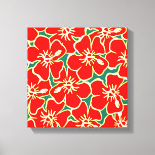 Red Hibiscus Flowers Tropical Hawaiian Canvas Art