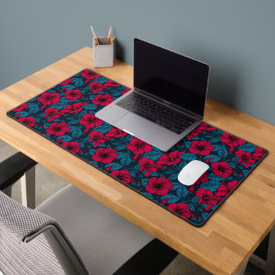 Red hibiscus flowers wrapping paper desk mat
