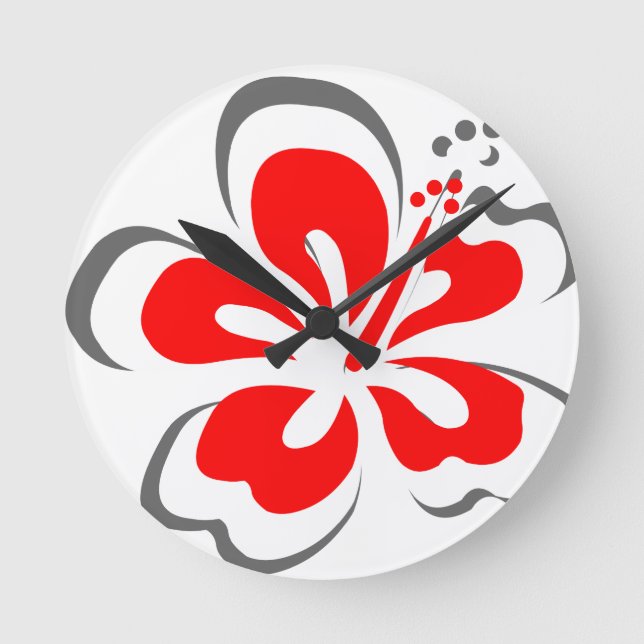 Red hibiscus Hawaii theme gifts Round Clock (Front)