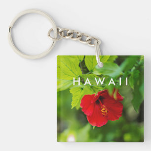 Red Hibiscus Hawaii Tropical Flower Key Ring
