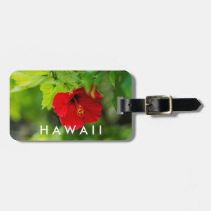 Red Hibiscus Hawaii Tropical Flower Luggage Tag