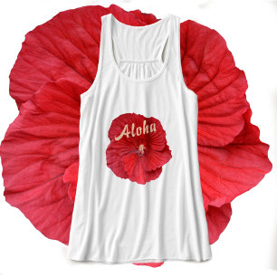 Red Hibiscus Hawaiian Aloha Floral Singlet