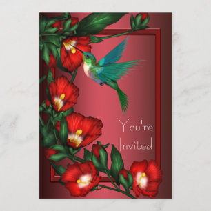 Red Hibiscus Hummingbird Invitation Template