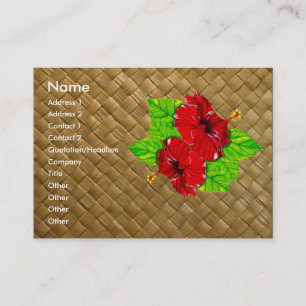 Red Hibiscus Lauhala Business Cards Chubby
