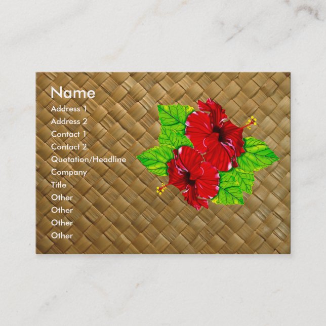 Red Hibiscus Lauhala Business Cards Chubby (Front)