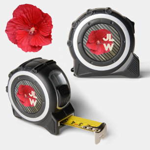 Red Hibiscus Modern Smokey Grey Stripe Initials 1