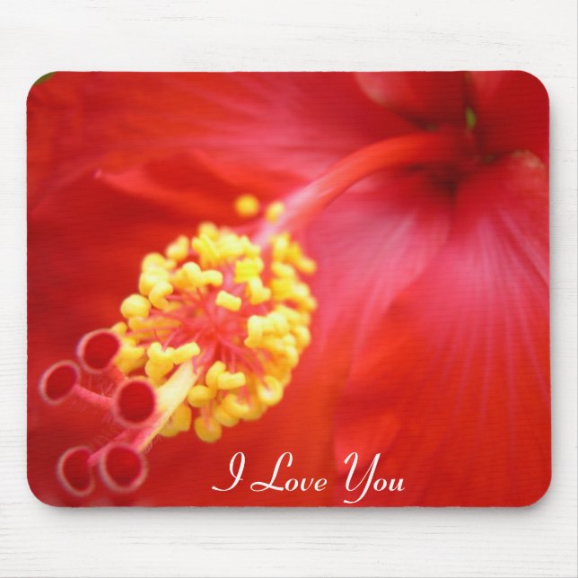 Red Hibiscus Mousepad - Your Text! (Front)