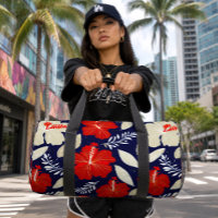 Red Hibiscus Navy Blue Tropical Hawaiian