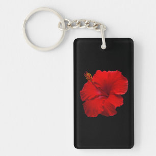 Red Hibiscus on Black - Customised Template Key Ring