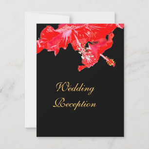 Red hibiscus on black Wedding Reception Invitation