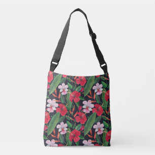 Red hibiscus, orchids, tropical watercolor. crossbody bag