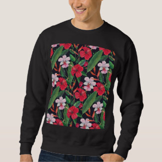 Red hibiscus, orchids, tropical watercolor. sweatshirt