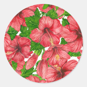 Red hibiscus pattern II Classic Round Sticker