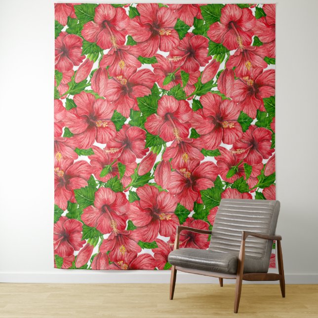 Red hibiscus pattern II Tapestry (In Situ)