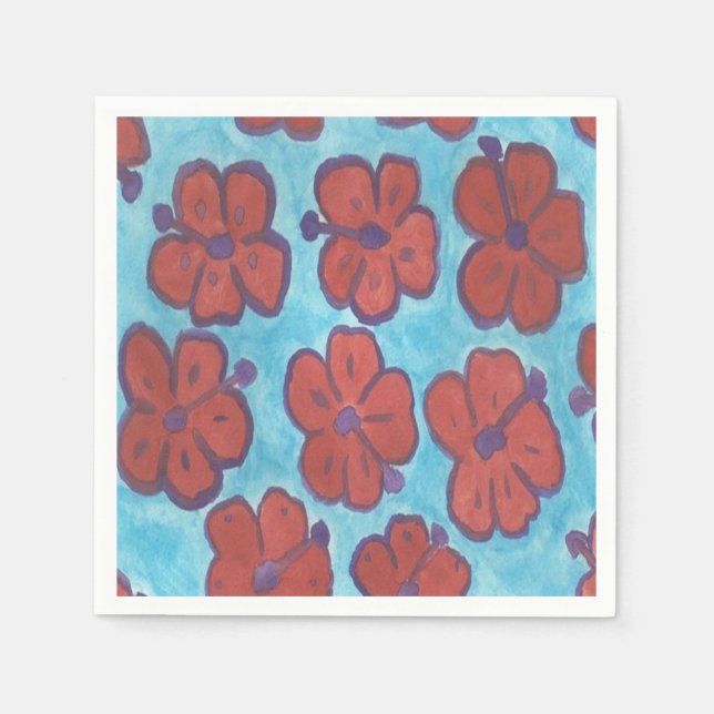 Red Hibiscus Pattern Paper Napkins (Front)