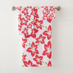 Red Hibiscus, Red Flowers, Pattern Of Flowers Bath Towel Set