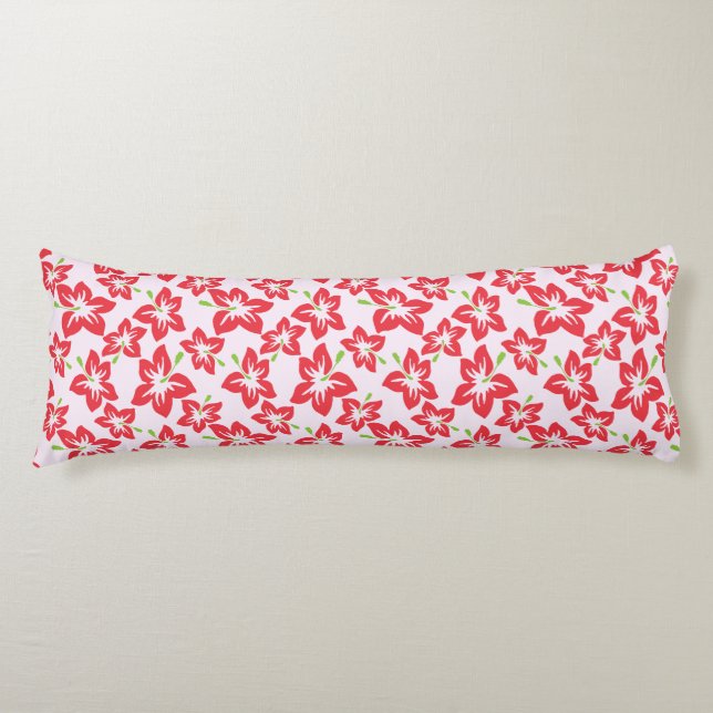 Red Hibiscus, Red Flowers, Pattern Of Flowers Body Cushion (Front)