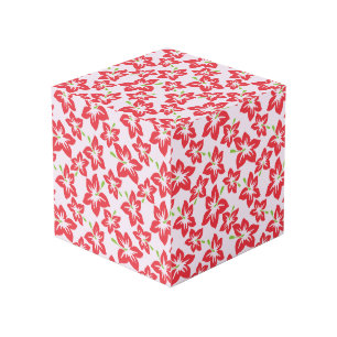 Red Hibiscus, Red Flowers, Pattern Of Flowers Cube