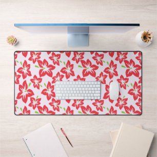 Red Hibiscus, Red Flowers, Pattern Of Flowers Desk Mat