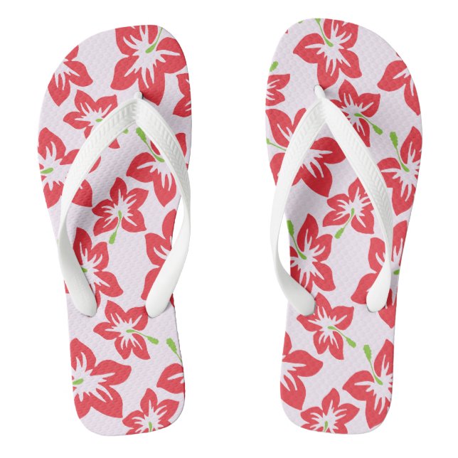 Red Hibiscus, Red Flowers, Pattern Of Flowers Jandals (Footbed)