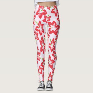 Red Hibiscus, Red Flowers, Pattern Of Flowers Leggings