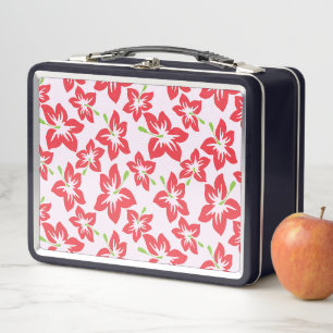 Red Hibiscus, Red Flowers, Pattern Of Flowers Metal Lunch Box