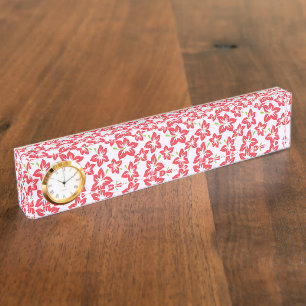 Red Hibiscus, Red Flowers, Pattern Of Flowers Nameplate