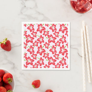 Red Hibiscus, Red Flowers, Pattern Of Flowers Napkin