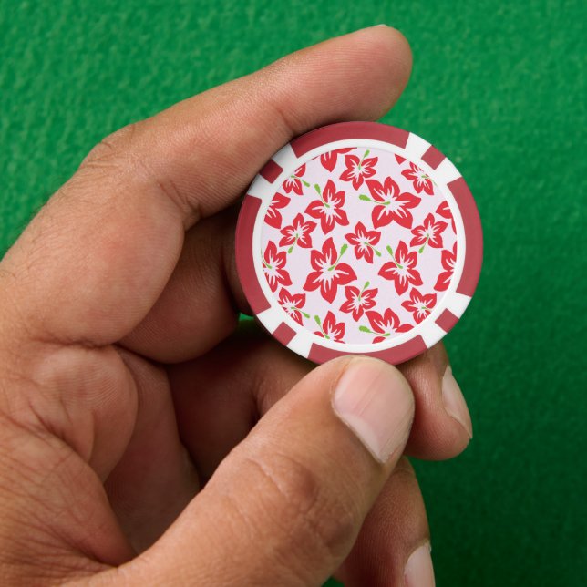 Red Hibiscus, Red Flowers, Pattern Of Flowers Poker Chips (Hand)