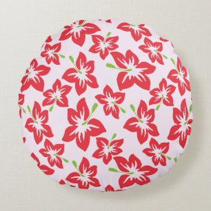 Red Hibiscus, Red Flowers, Pattern Of Flowers Round Cushion