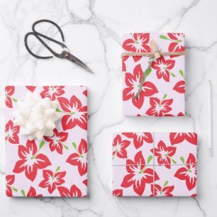 Red Hibiscus, Red Flowers, Pattern Of Flowers Wrapping Paper Sheet