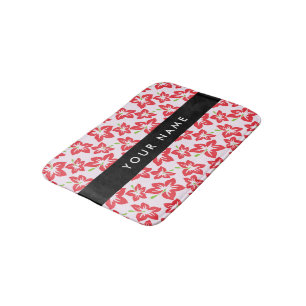 Red Hibiscus, Red Flowers, Your Name Bath Mat