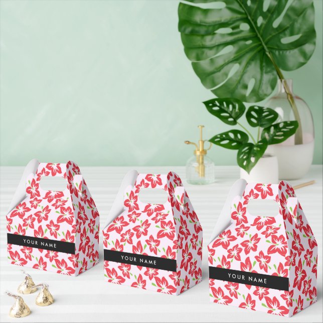Red Hibiscus, Red Flowers, Your Name Favour Box (Multiple)