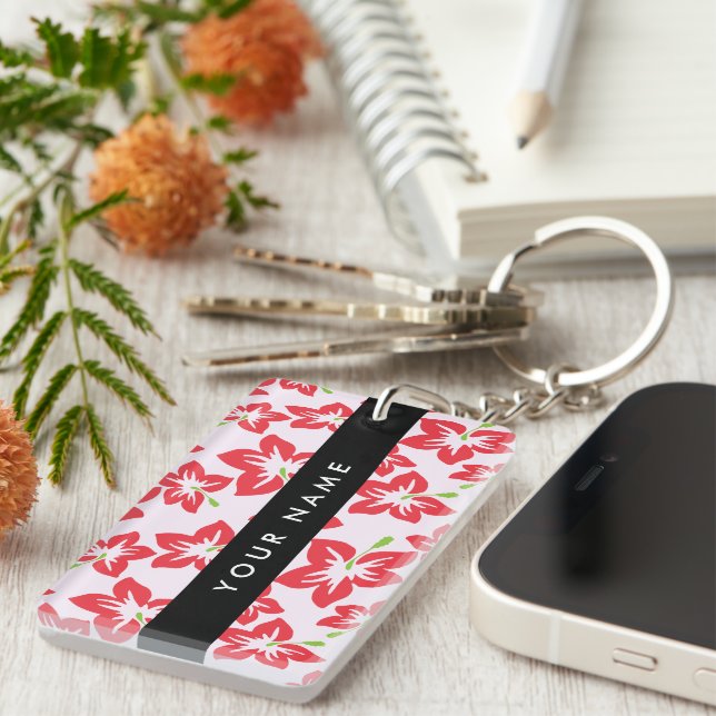 Red Hibiscus, Red Flowers, Your Name Key Ring (Front Right)