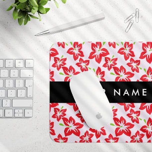 Red Hibiscus, Red Flowers, Your Name Mouse Pad