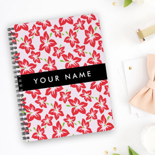 Red Hibiscus, Red Flowers, Your Name Notebook