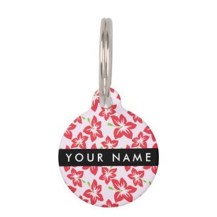 Red Hibiscus, Red Flowers, Your Name Pet Tag